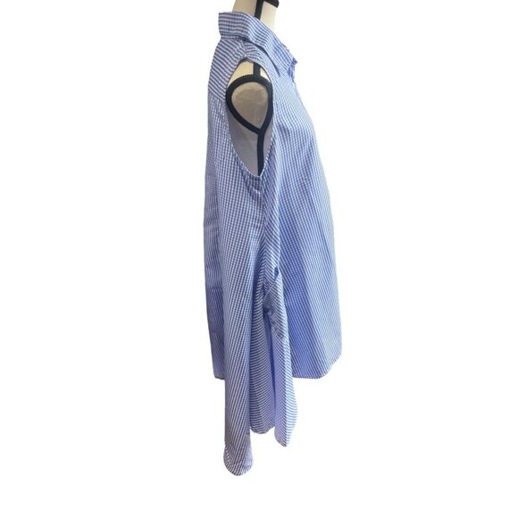 Step In Style Womens Blue & White Gingham Sleeveless Button-Up Tunic Top High Lo - Picture 3 of 5